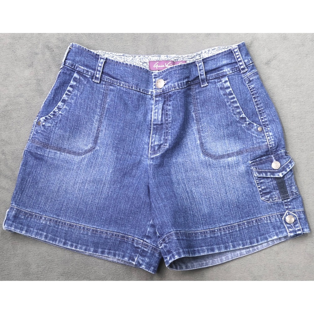 Gloria Vanderbilt Cargo Denim Shorts Women 8 Blue Excellent Multi-Pocket Utility